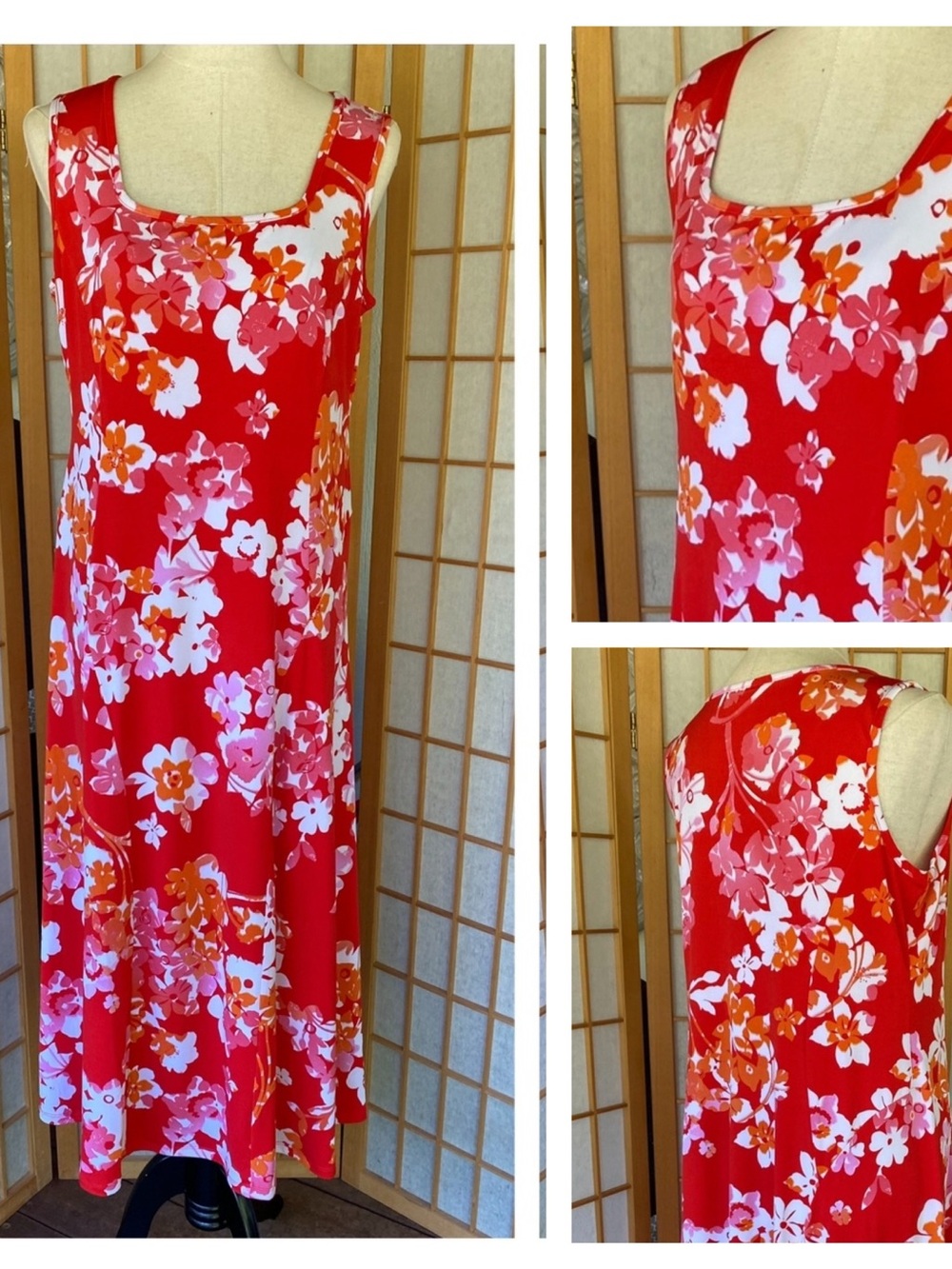 Susan Graver Liquid Knit Tropical Floral Maxi Dress SZ M Resortwear Vacation